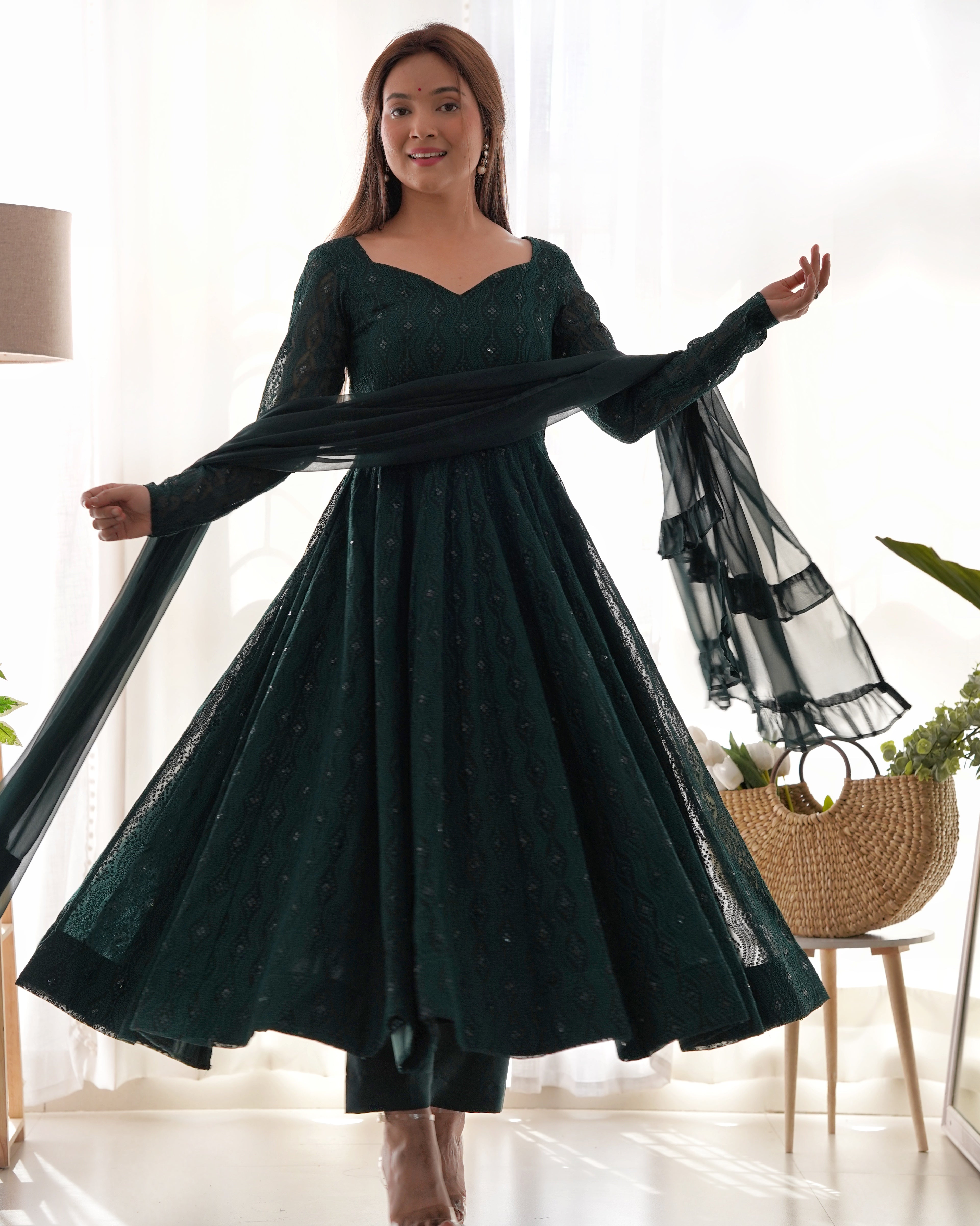 Effortless Soft Fox Georgette Salmon Lukhnowi Anarkali Maxi Suit