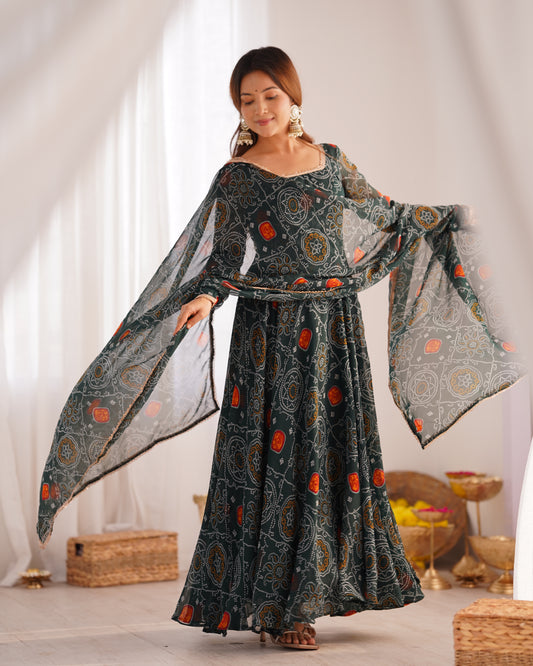 Floral Fantasy Dark Green Soft Chiffon Anarkali Suit