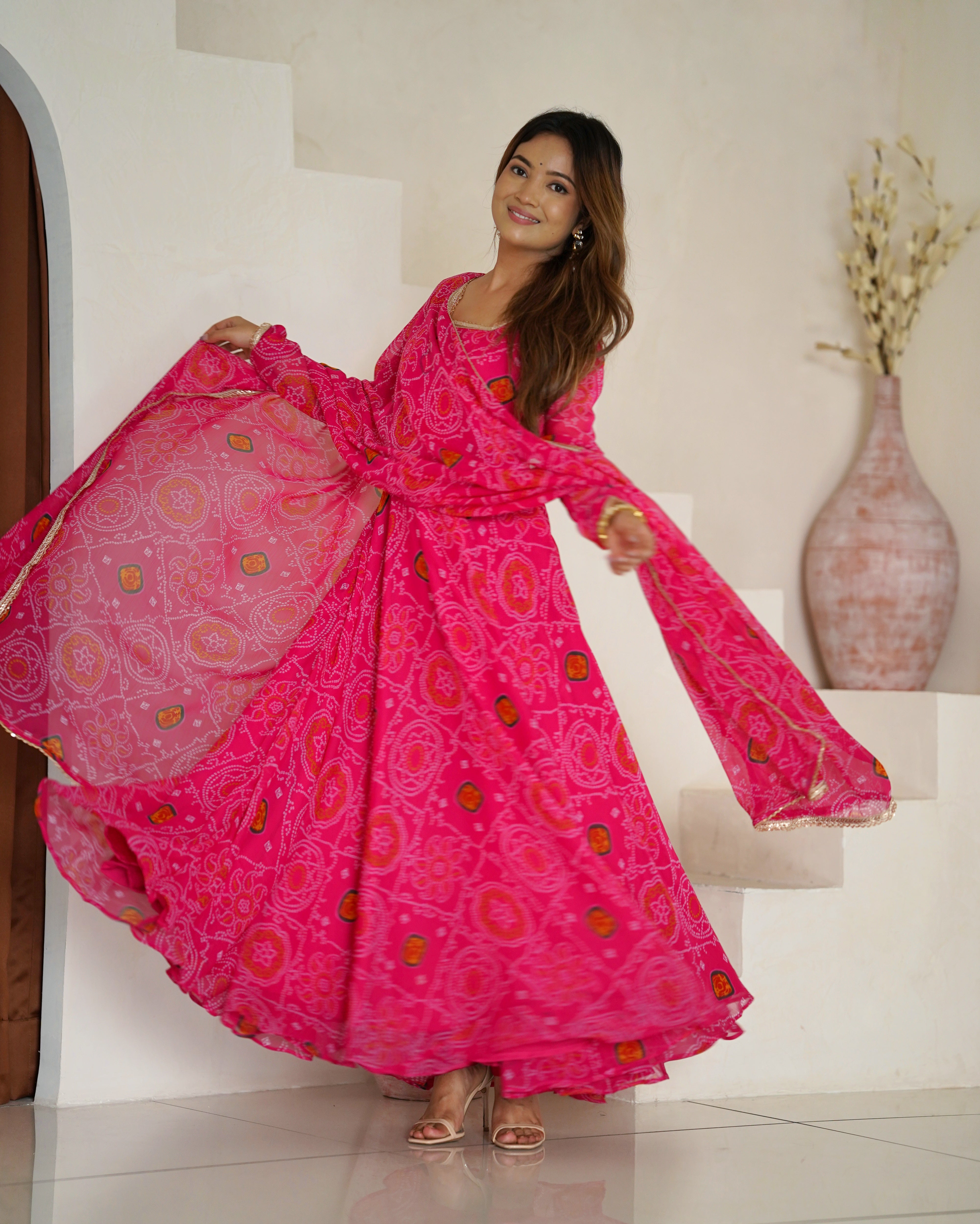 Floral Fantasy Red Soft Chiffon Anarkali Suit