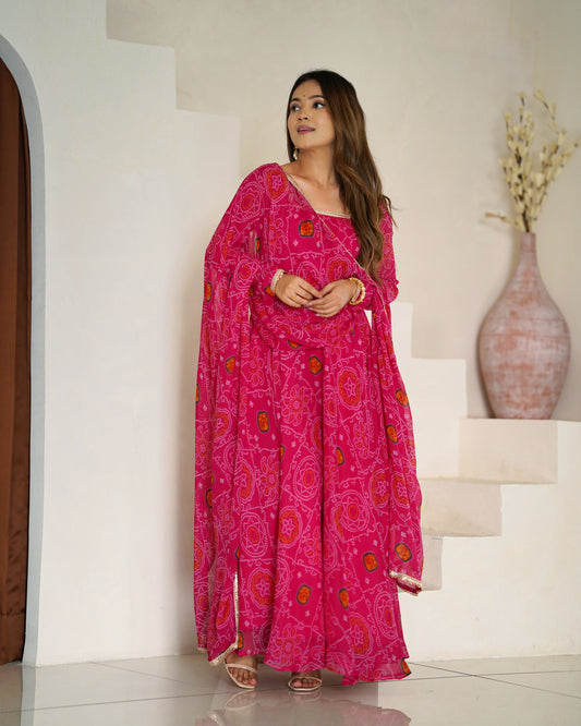 Floral Fantasy Pink Soft Chiffon Anarkali Suit