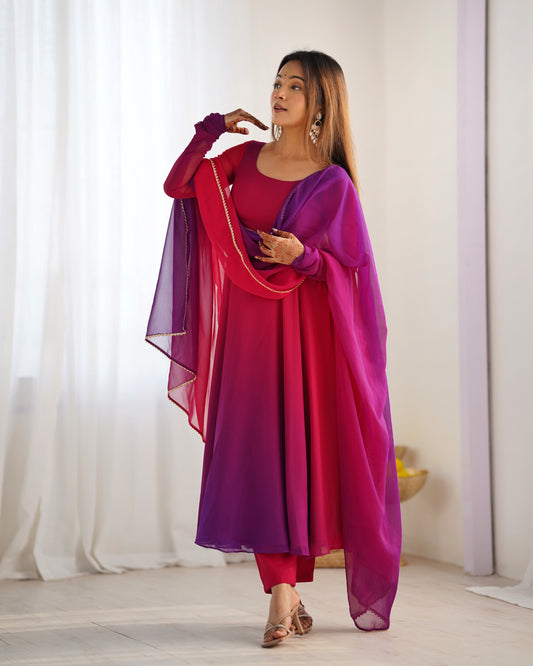 Blushing Beauty in Ethnic Style Pink Soft Fox Georgette Anarkali Suit