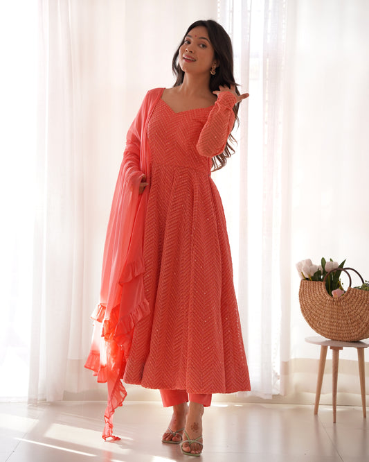 Effortless Soft Fox Georgette Salmon Lukhnowi Anarkali Maxi Suit